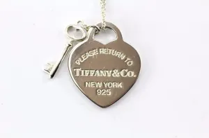 Tiffany & Co Sterling Silver Please Return To Heart Tag & Key Necklace
