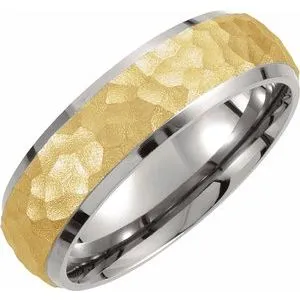 Titanium & Gold Immerse Plated 7 mm Hammered Finish Beveled-Edge Band Size 9