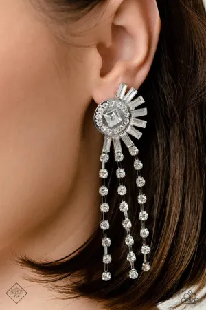 Torrential Twinkle - White - Deco Rhinestone Paparazzi Post Earrings - May 2023 Magnificent Musings