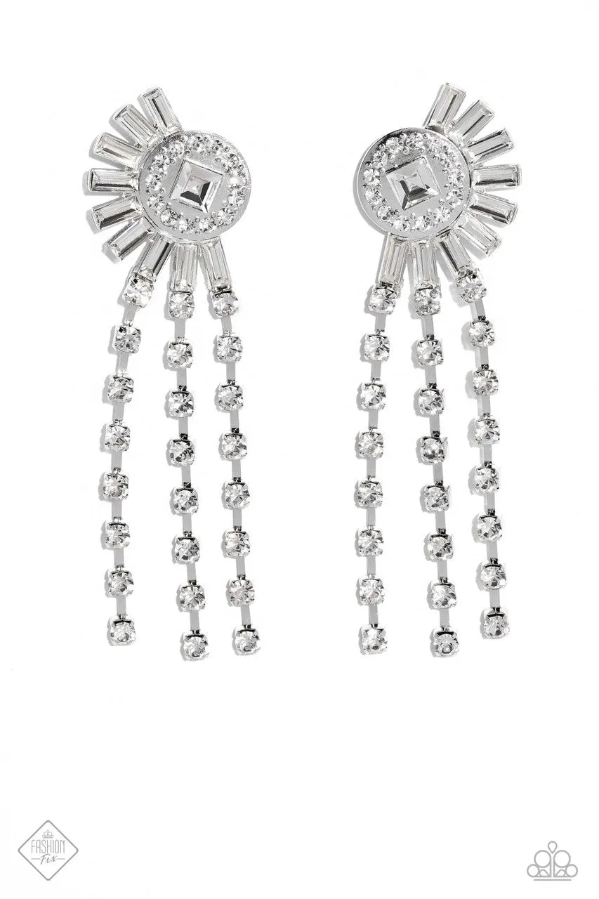 Torrential Twinkle - White - Deco Rhinestone Paparazzi Post Earrings - May 2023 Magnificent Musings
