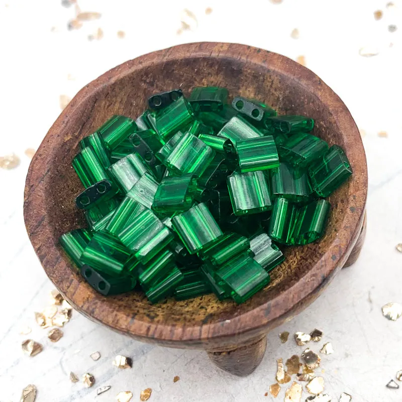 Transparent Green Tila Beads