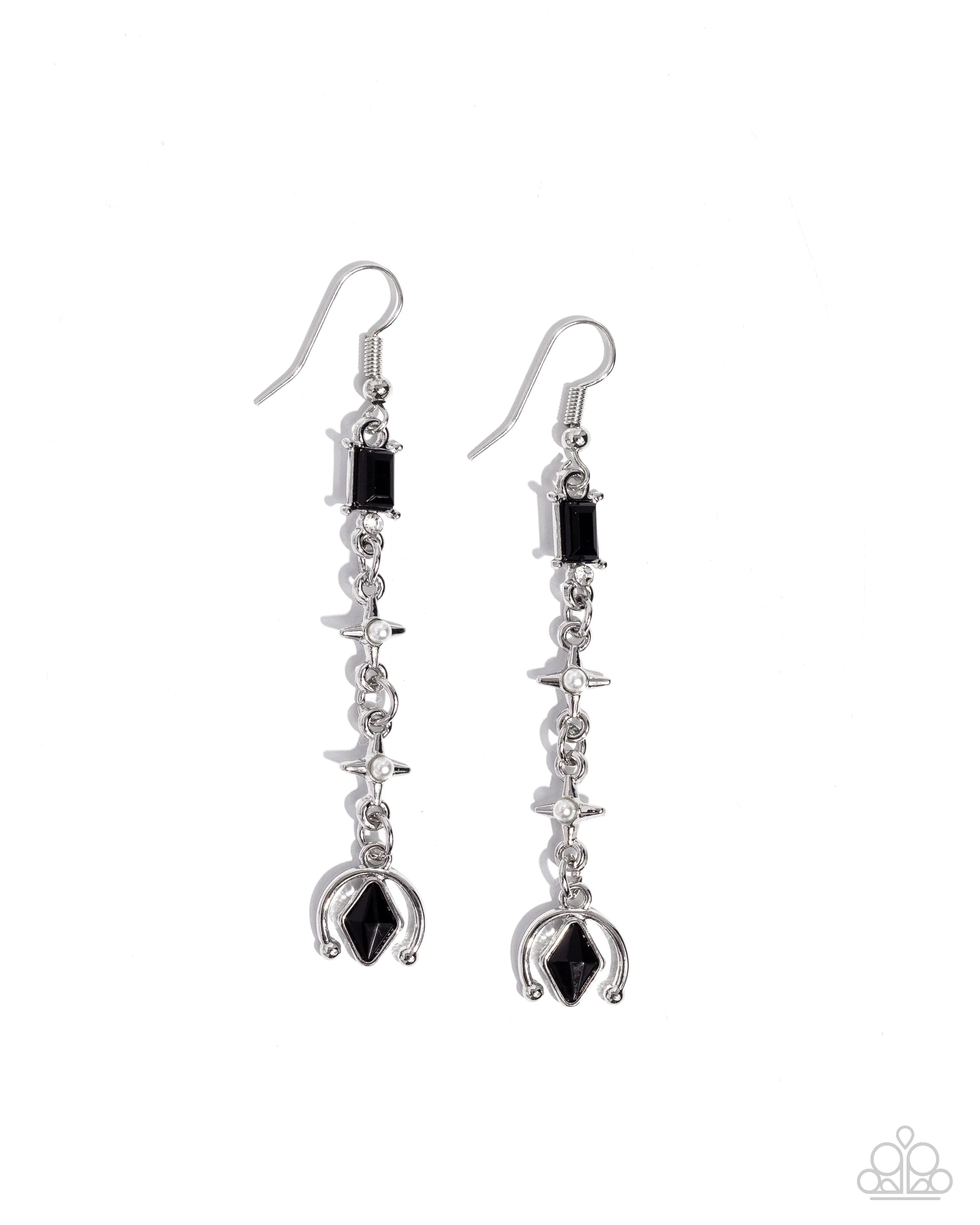 Trendy Trimming - Black - and White Gem Paparazzi Fishhook Earrings