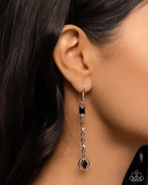 Trendy Trimming - Black - and White Gem Paparazzi Fishhook Earrings
