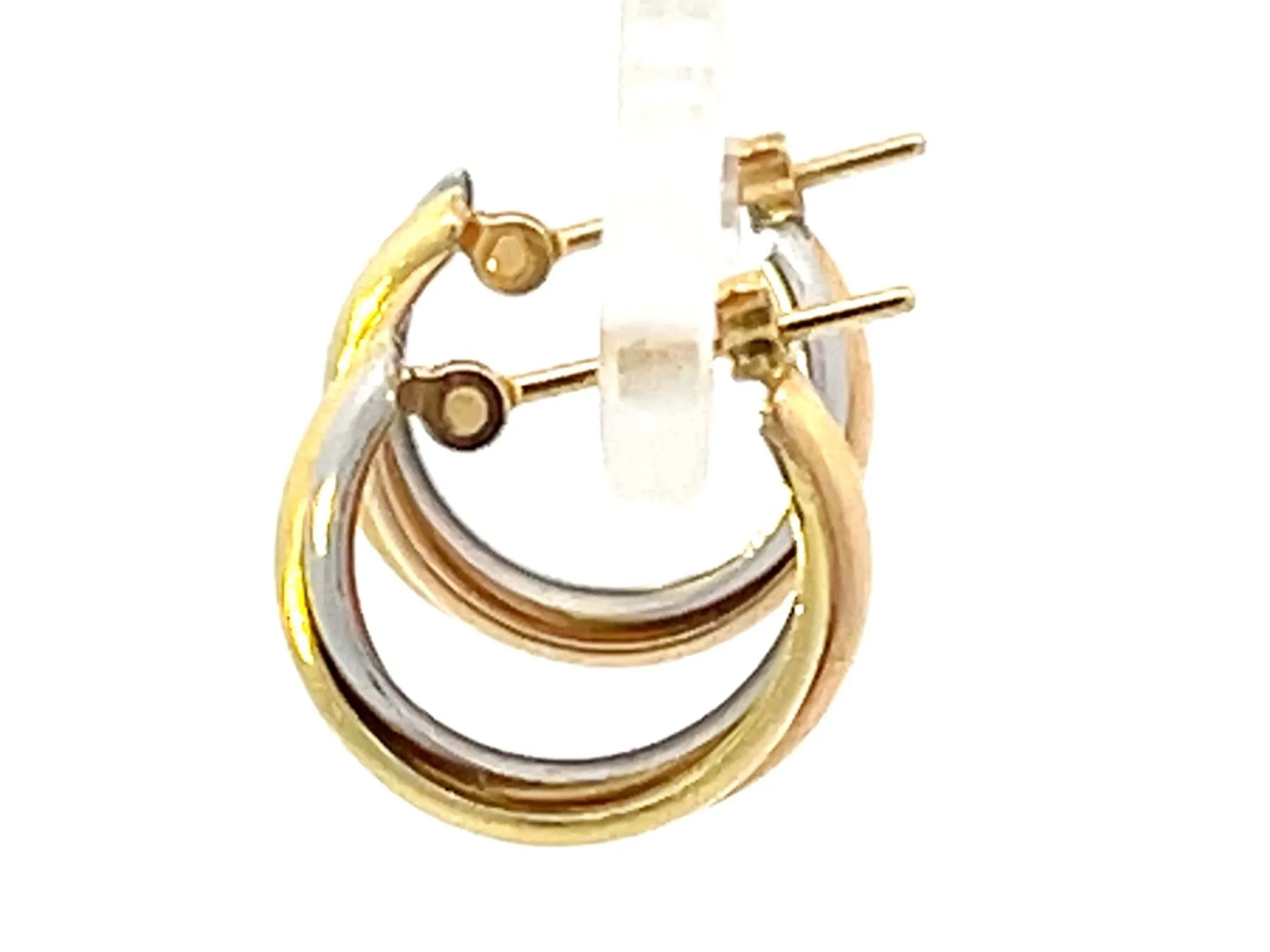 Trinity Three Toned Small Hoop Earrings 18k Gold and Platinum