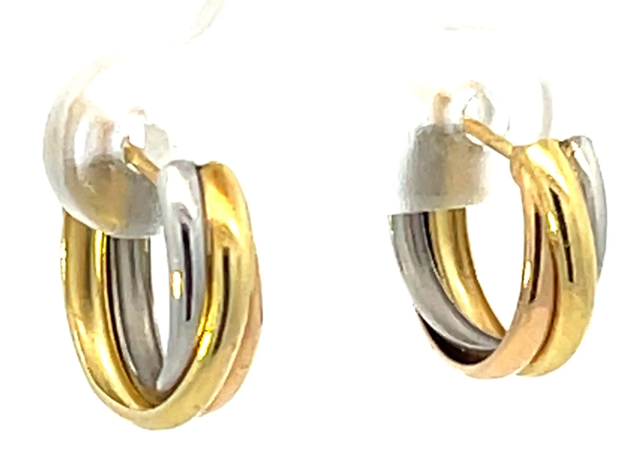Trinity Three Toned Small Hoop Earrings 18k Gold and Platinum