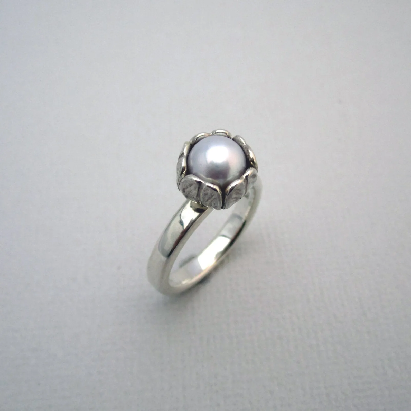 Tulip Dress Ring Sterling Silver & Freshwater Pearl