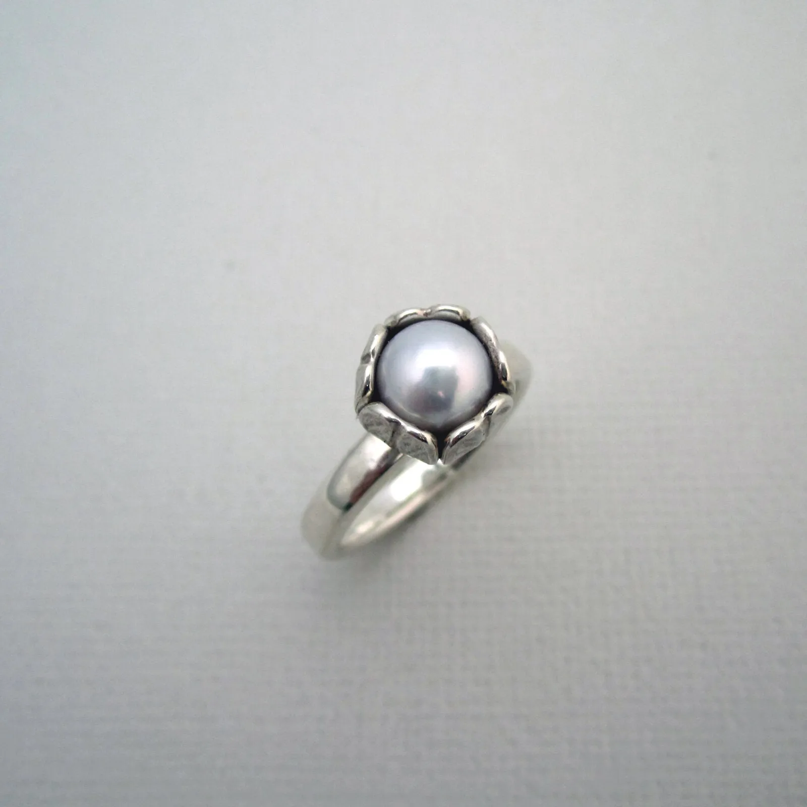Tulip Dress Ring Sterling Silver & Freshwater Pearl