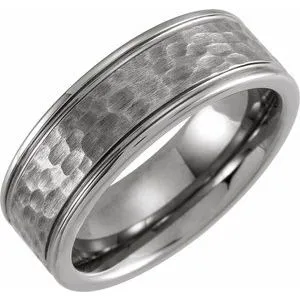 Tungsten 8 mm Grooved Band Size 8 with Hammer Finish