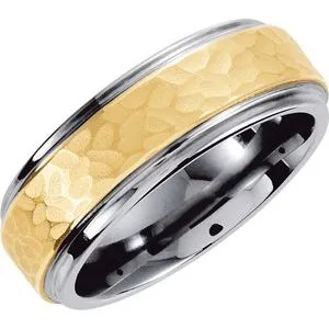 Tungsten & 10K Yellow Inlay 8 mm Hammered Finish Band Size 8