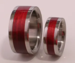 Tungsten Wooden Wedding Bands Set of TWO Custom Made Rings Inlaid Exotic Cherry Bahama Size 4 5 6 7 8 9 10 11 12 13 14 15 16 17