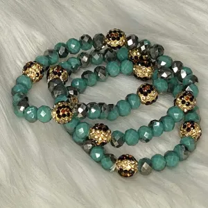 Turquoise, Black and Leopard Crystal Bracelet