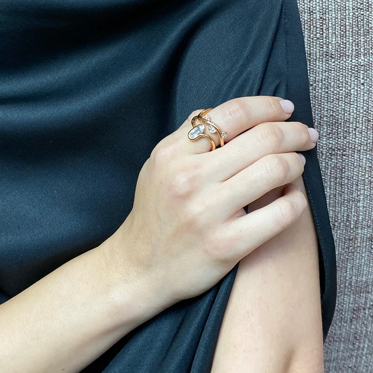 Twist and Half Moon Ring - Diamond