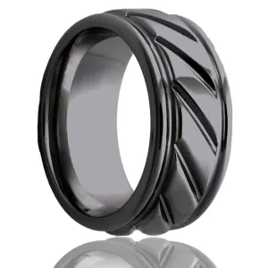 Twist Double Grooved Edge Black Zirconium Ring