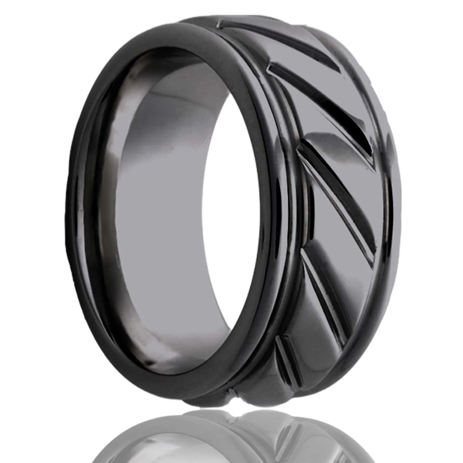 Twist Double Grooved Edge Black Zirconium Ring