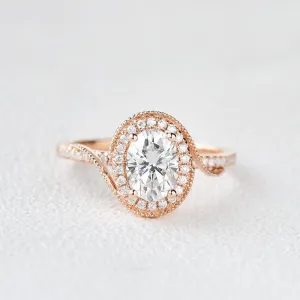Twist Oval Moissanite Halo Inspired Ring