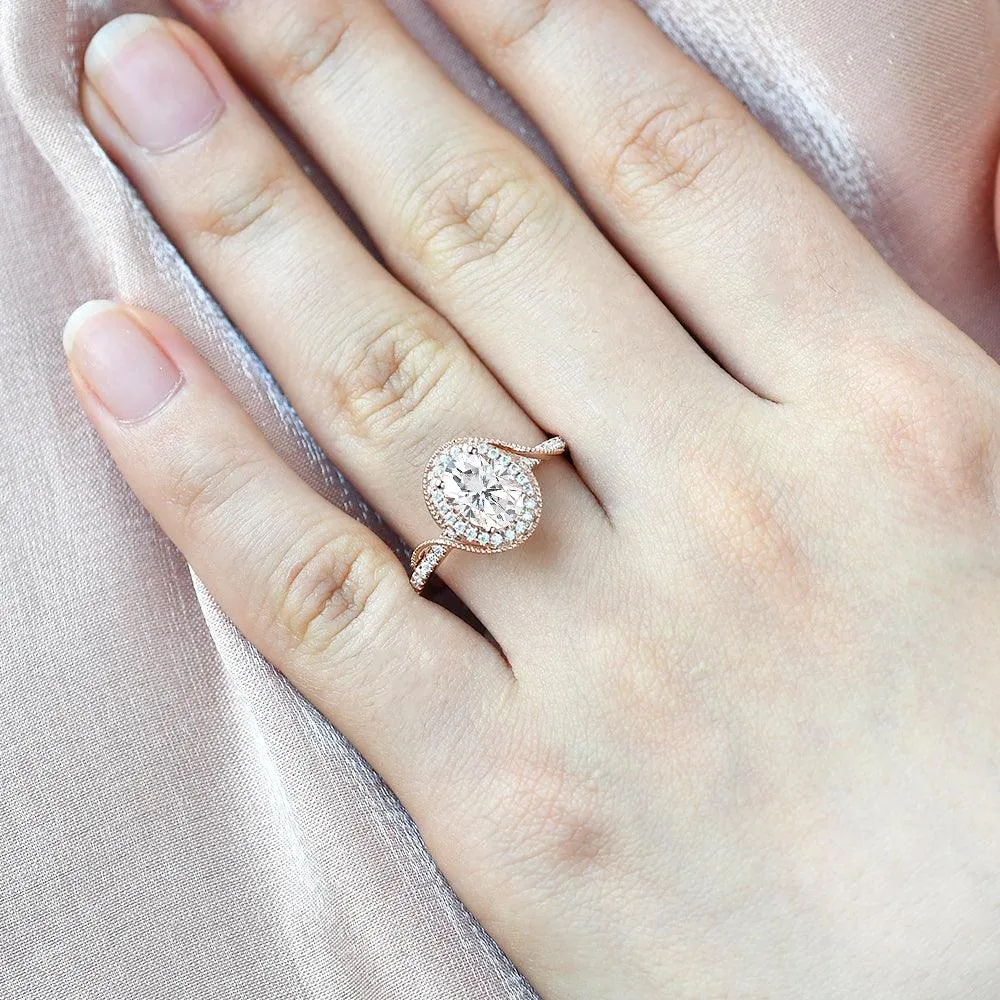 Twist Oval Moissanite Halo Inspired Ring
