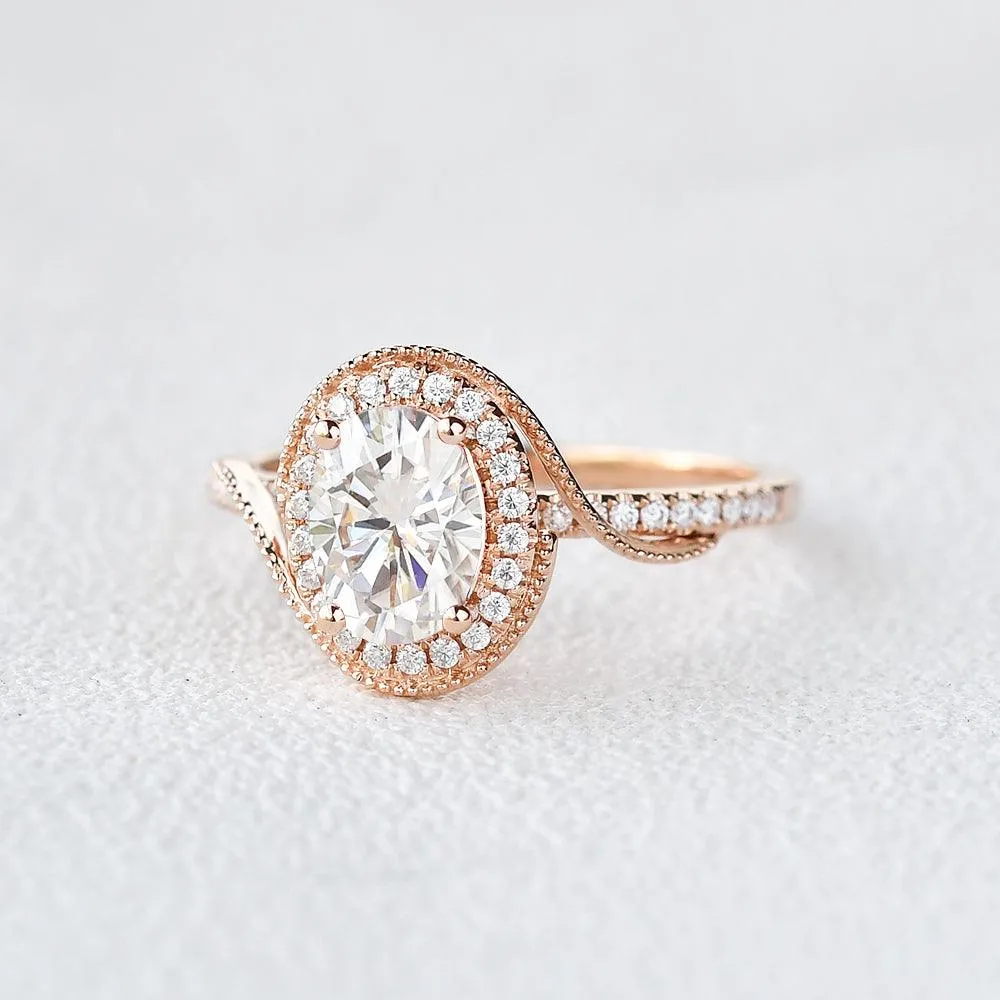 Twist Oval Moissanite Halo Inspired Ring