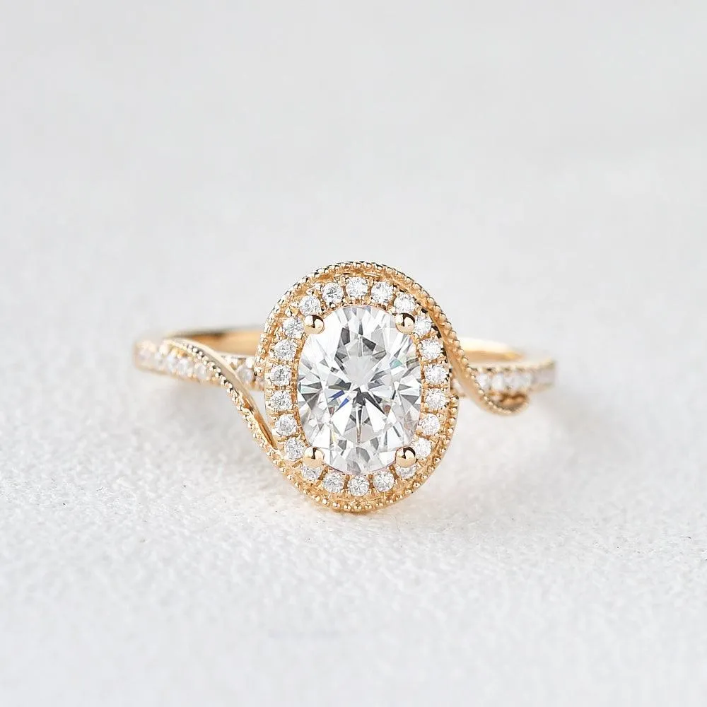Twist Oval Moissanite Halo Inspired Ring