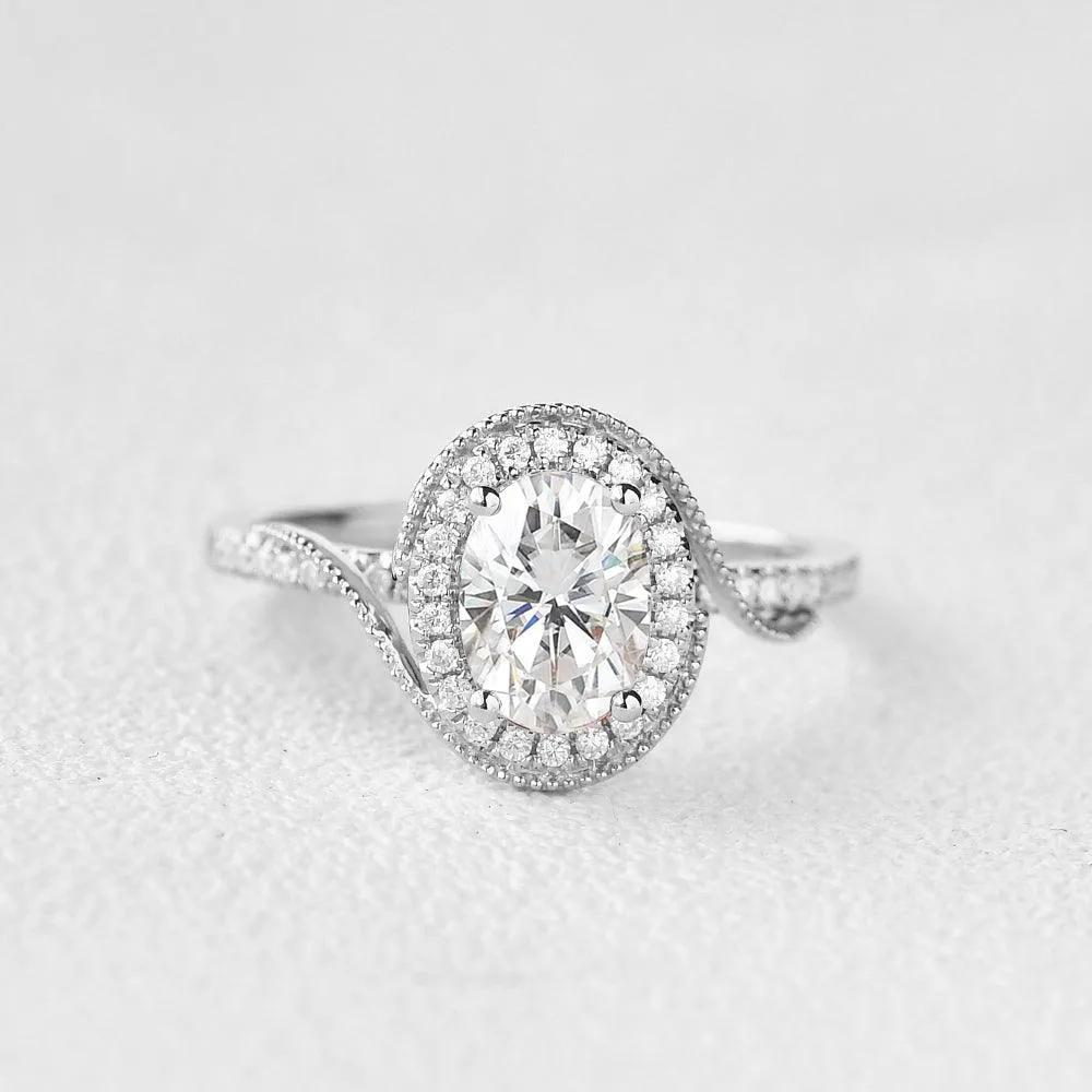 Twist Oval Moissanite Halo Inspired Ring