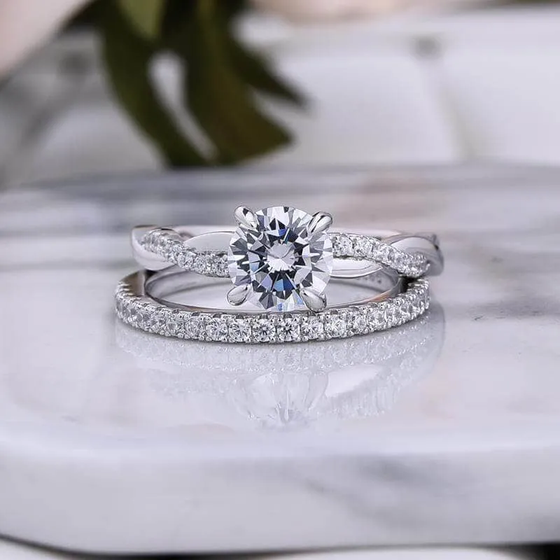 Twist White1.0ct Round Cut Wedding Set