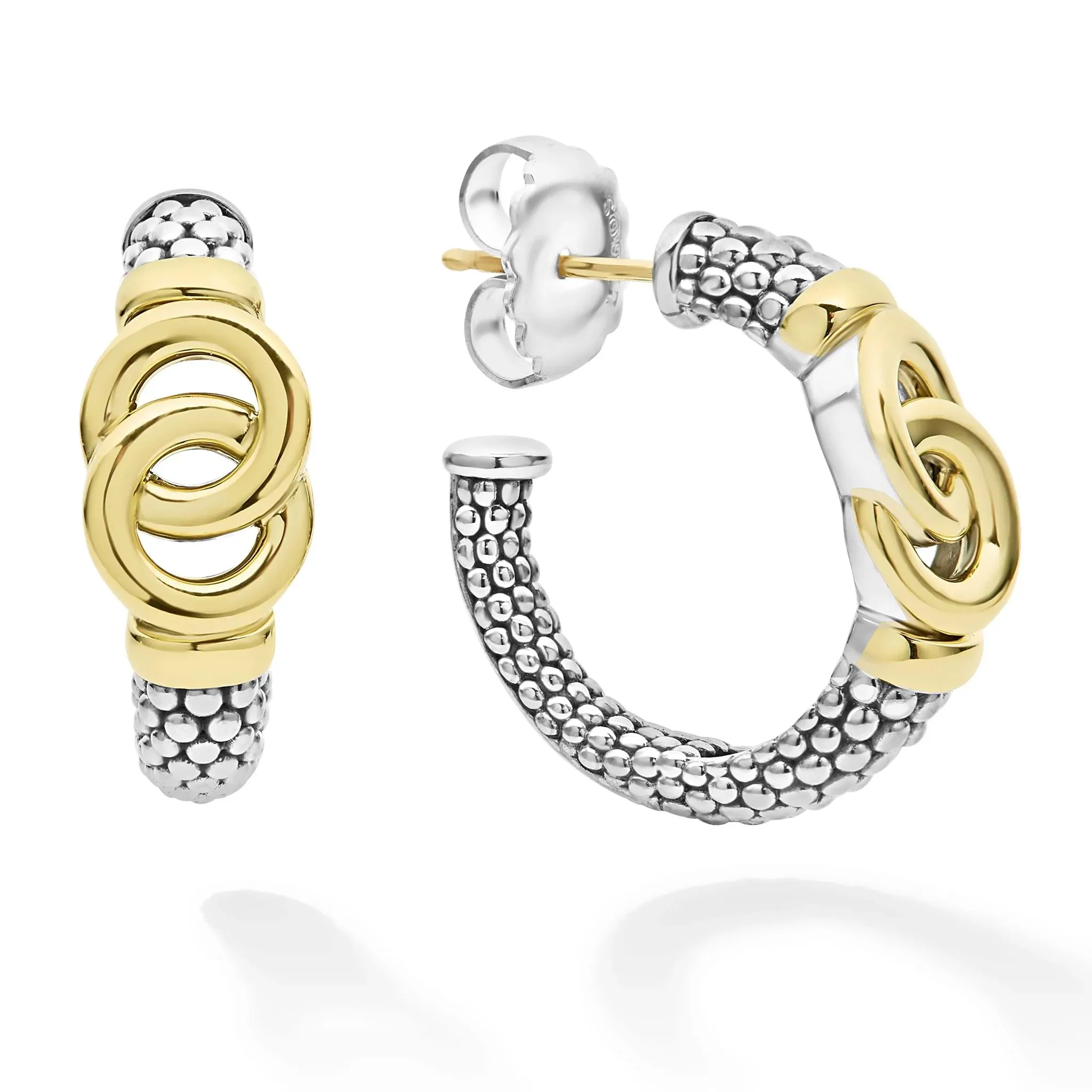 Two-Tone Interlocking Caviar Hoop Earrings