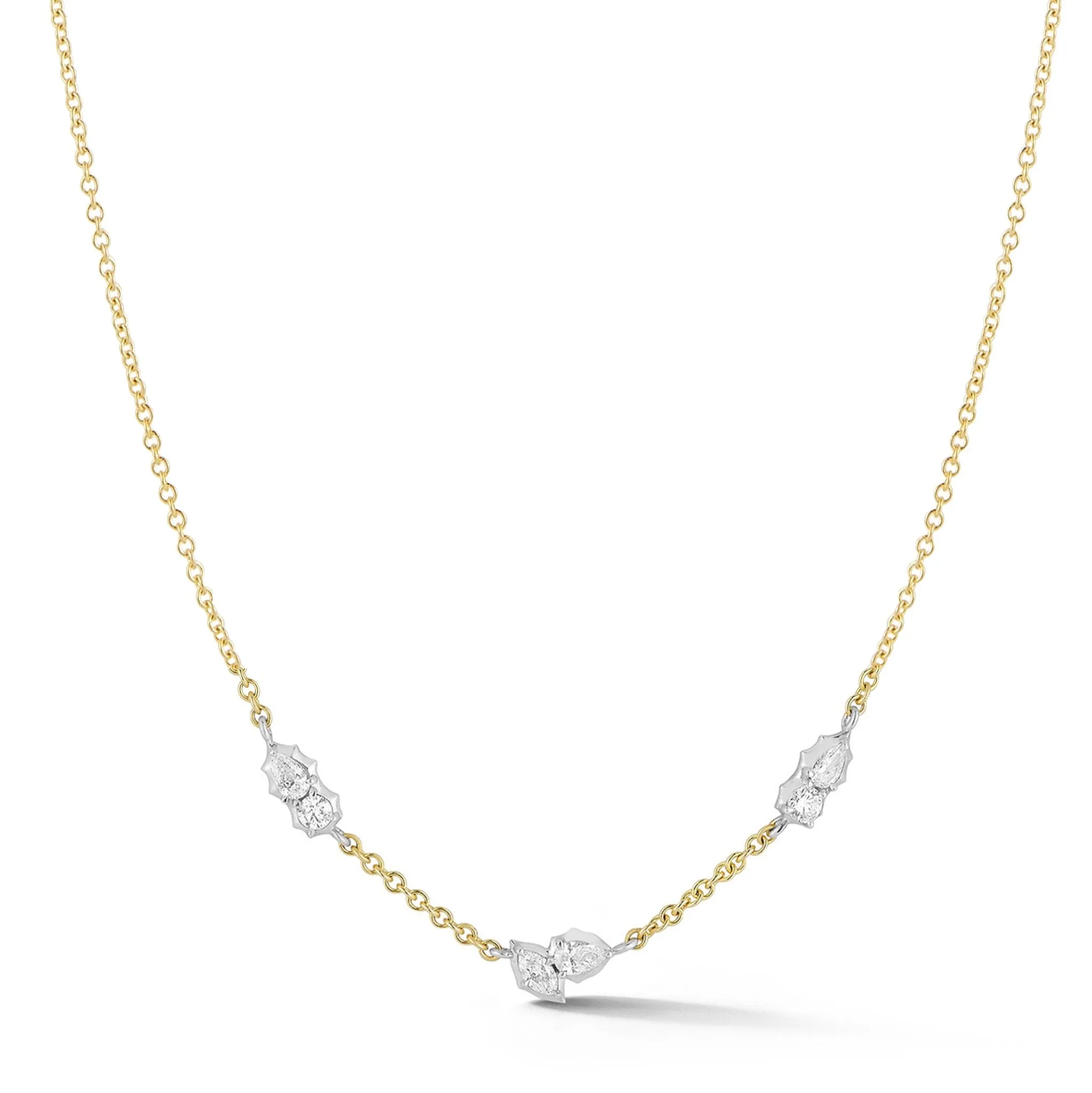 Two-Tone "Posey" Three Diamond Cluster Station Necklace