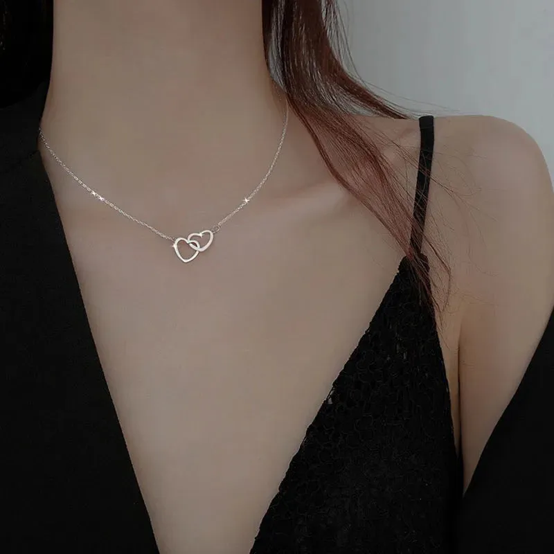 Unique Double Layer Black Love Heart Neckaces Women Exquisite Light Luxury Zircon Necklace Jewelry Party Gifts