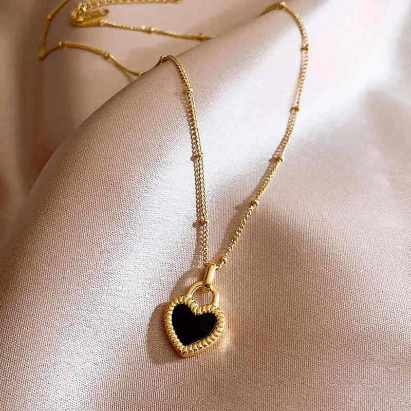 Unique Double Layer Black Love Heart Neckaces Women Exquisite Light Luxury Zircon Necklace Jewelry Party Gifts
