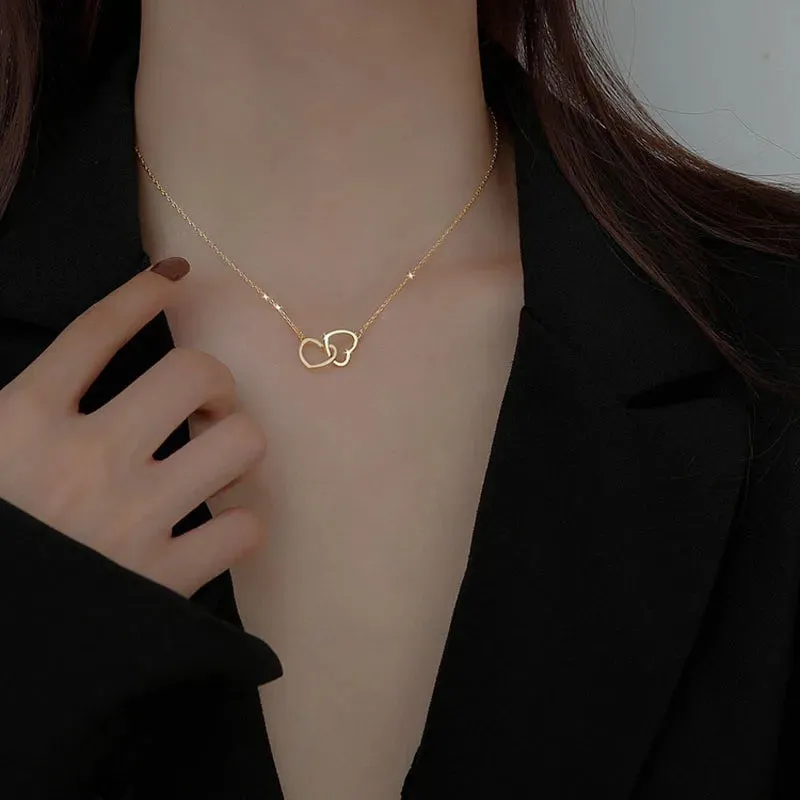 Unique Double Layer Black Love Heart Neckaces Women Exquisite Light Luxury Zircon Necklace Jewelry Party Gifts