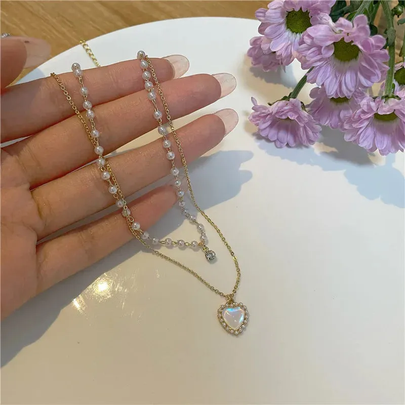 Unique Double Layer Black Love Heart Neckaces Women Exquisite Light Luxury Zircon Necklace Jewelry Party Gifts