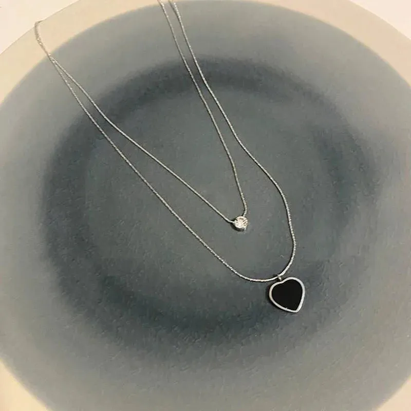 Unique Double Layer Black Love Heart Neckaces Women Exquisite Light Luxury Zircon Necklace Jewelry Party Gifts