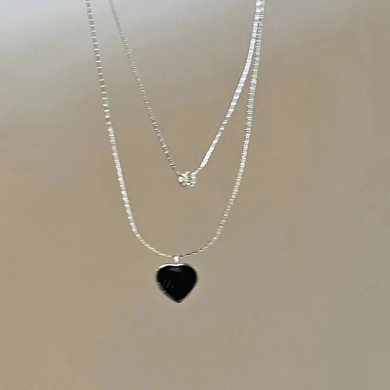 Unique Double Layer Black Love Heart Neckaces Women Exquisite Light Luxury Zircon Necklace Jewelry Party Gifts