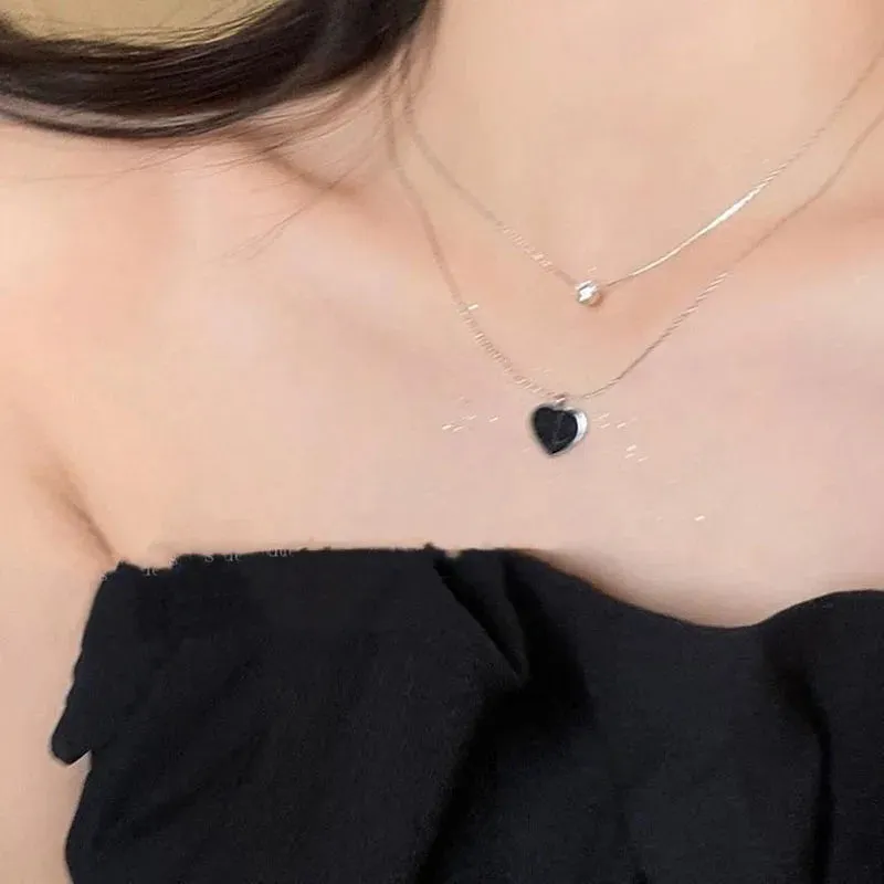Unique Double Layer Black Love Heart Neckaces Women Exquisite Light Luxury Zircon Necklace Jewelry Party Gifts