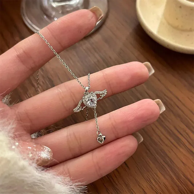 Unique Double Layer Black Love Heart Neckaces Women Exquisite Light Luxury Zircon Necklace Jewelry Party Gifts