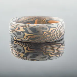 Unique Mokume Gane Wedding Band or Ring in Firestorm Palette and Twist Pattern