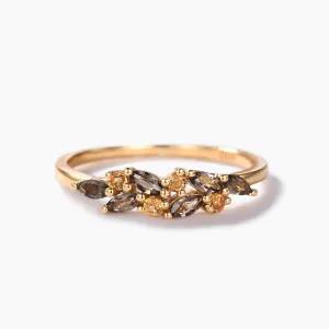 Unique Smoky Quartz Citrine Wedding Band Vintage Brown Gemstone Yellow Gold Ring