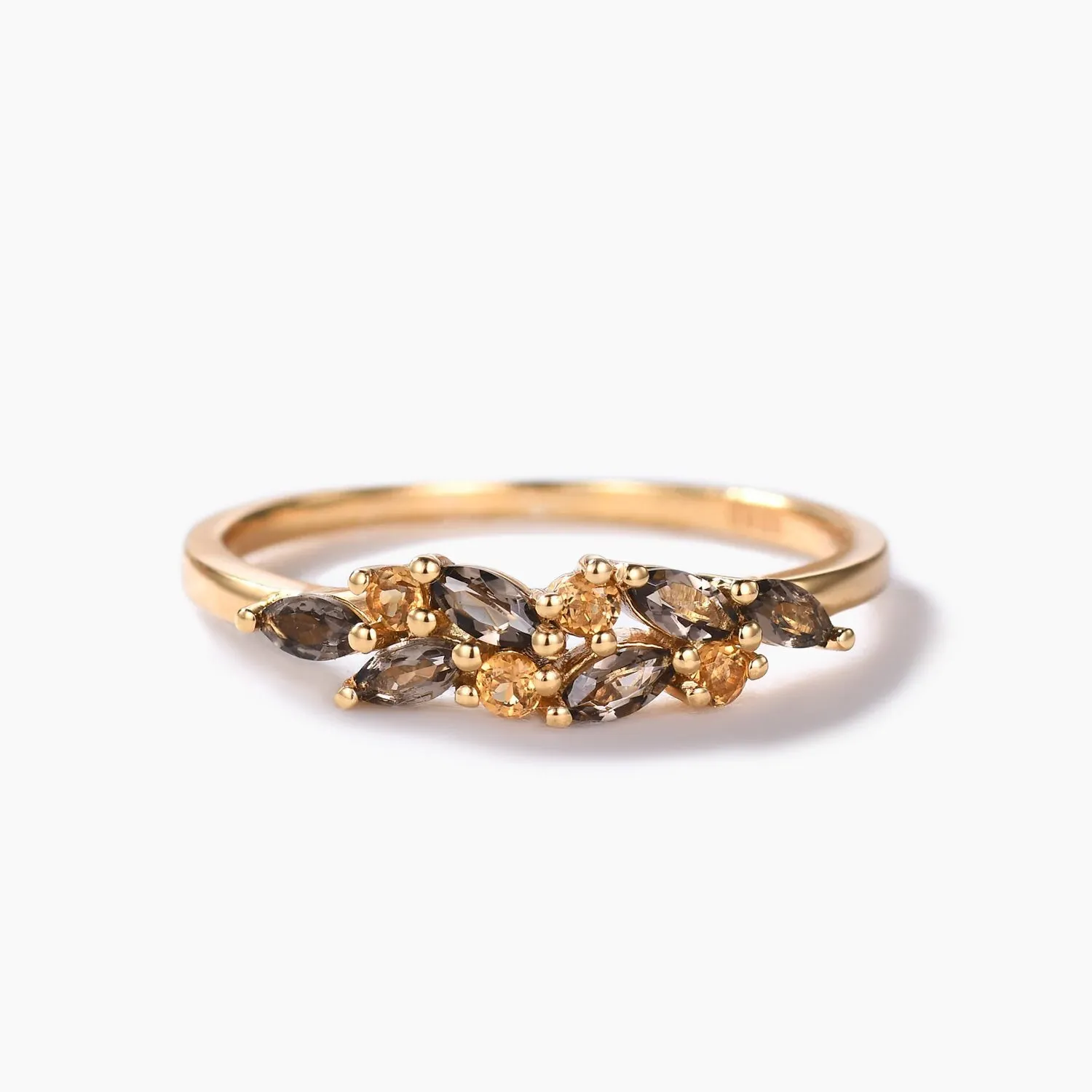 Unique Smoky Quartz Citrine Wedding Band Vintage Brown Gemstone Yellow Gold Ring