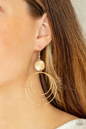 Universal Rehearsal - Gold - Hammered Hoop Paparazzi Fishhook Earrings