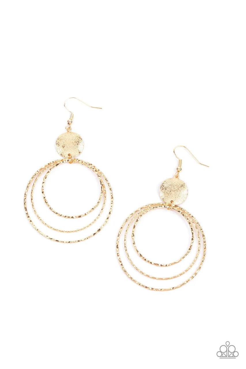 Universal Rehearsal - Gold - Hammered Hoop Paparazzi Fishhook Earrings