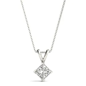V Prong Princess Cut Diamond Solitaire Necklace Pendant