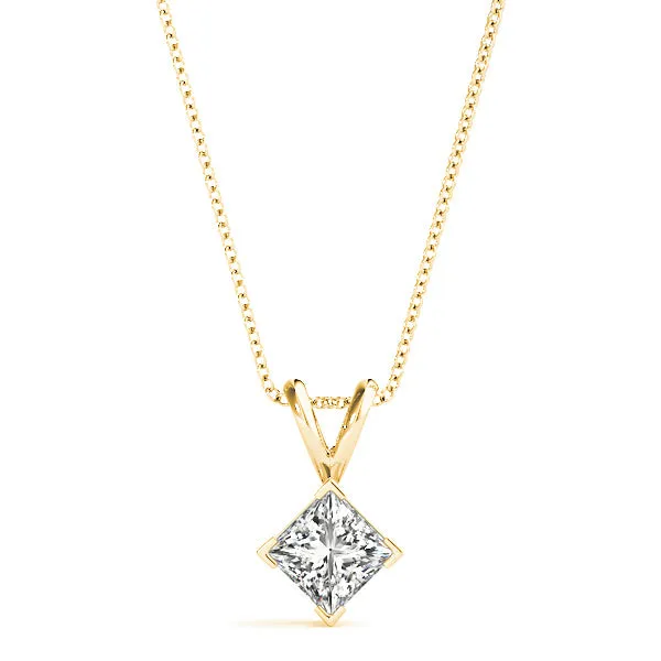 V Prong Princess Cut Diamond Solitaire Necklace Pendant