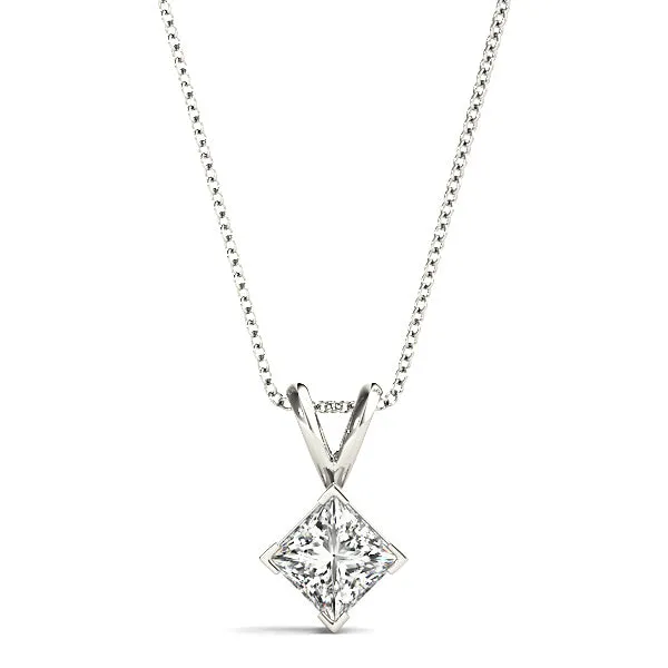 V Prong Princess Cut Diamond Solitaire Necklace Pendant