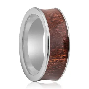 VANISH | Silver Tungsten Ring, Natural Rosewood Inlay, Concave