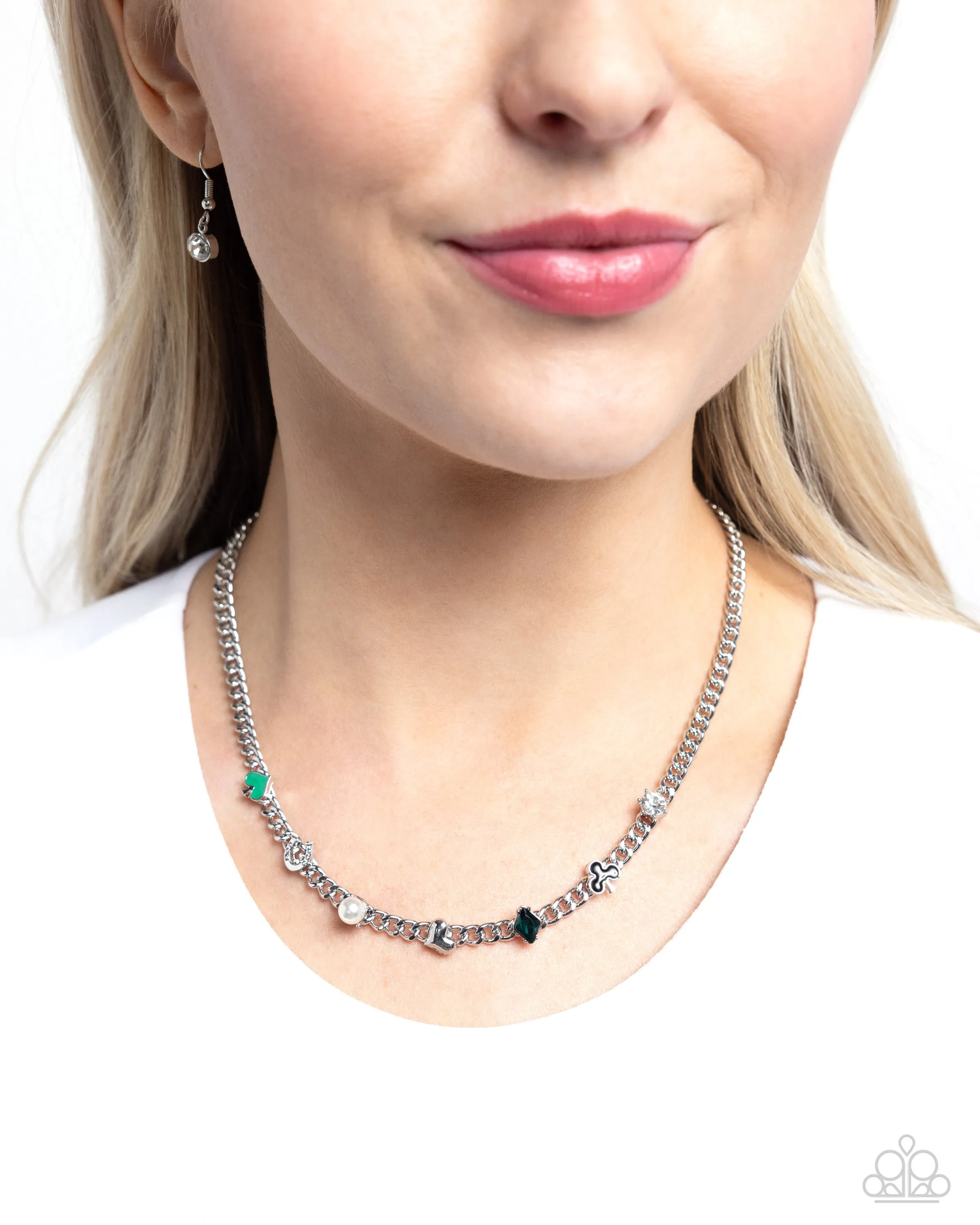 Vegas Vault - Green - Casino Card Suit Charm Paparazzi Short Necklace
