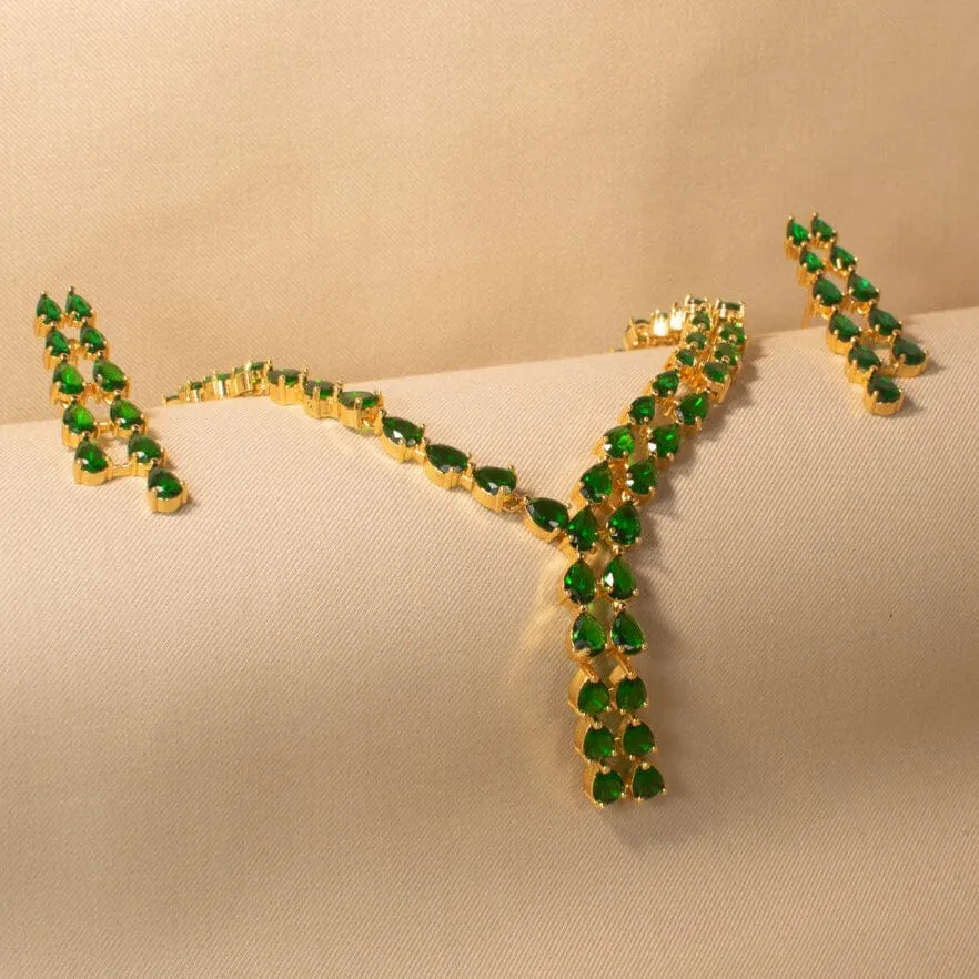 Vibrant Green Asymmetric Necklace Set