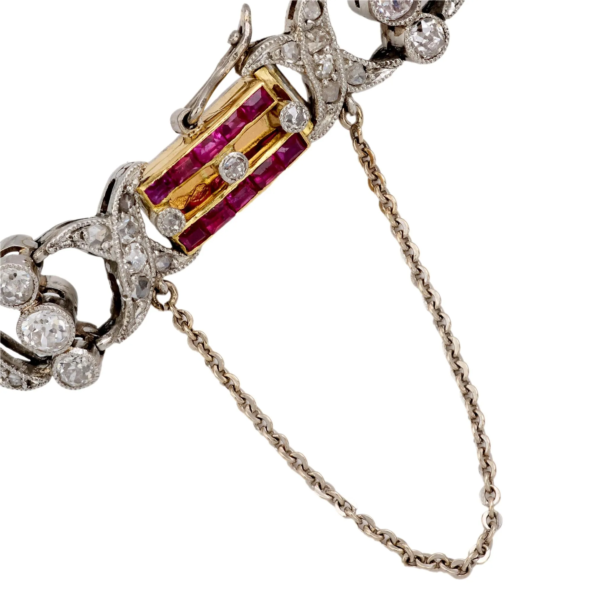 Victorian French diamond ruby 18k yellow gold bracelet