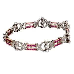 Victorian French diamond ruby 18k yellow gold bracelet