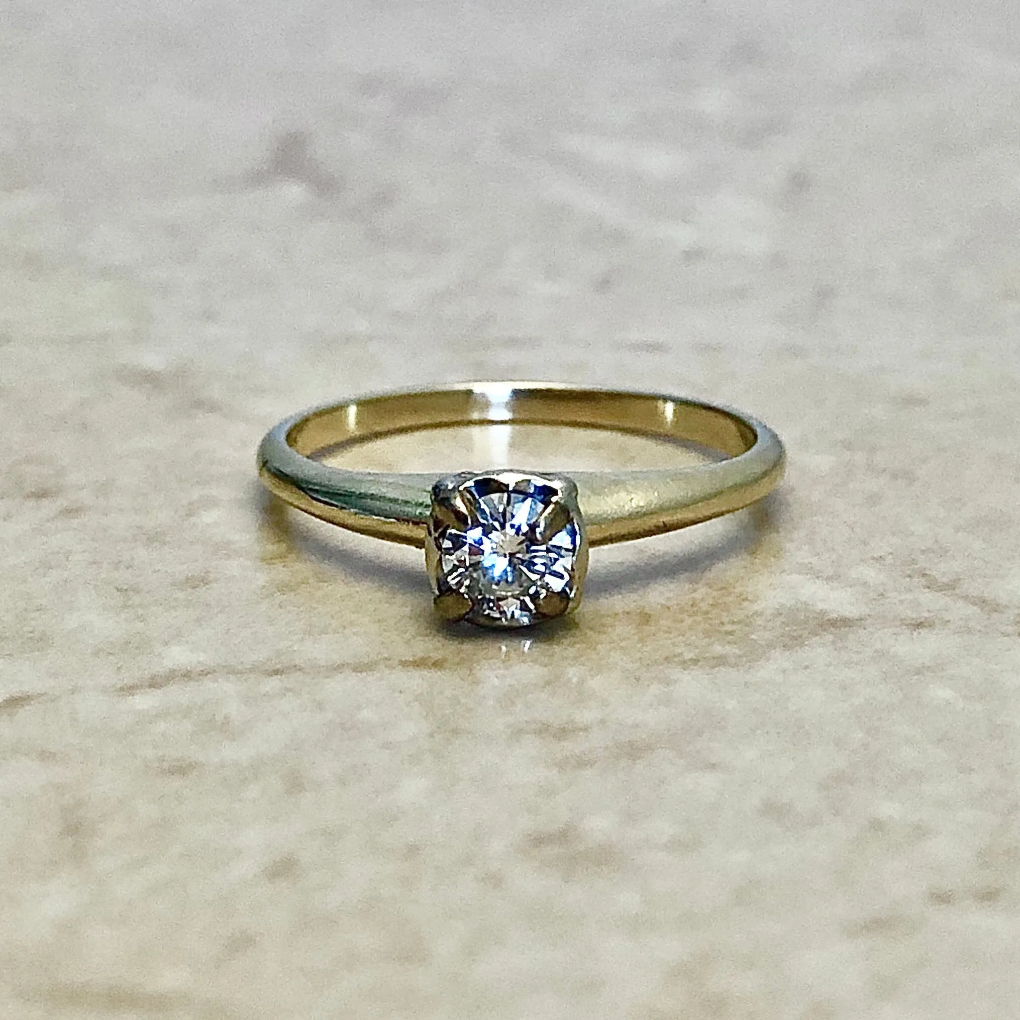 Vintage 14 Karat Two-Tone Gold 0.30 Carat Round Diamond Solitaire Engagement Ring
