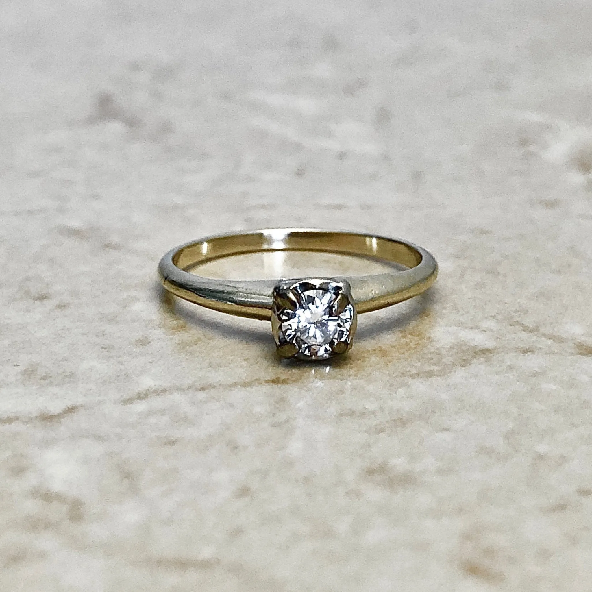 Vintage 14 Karat Two-Tone Gold 0.30 Carat Round Diamond Solitaire Engagement Ring