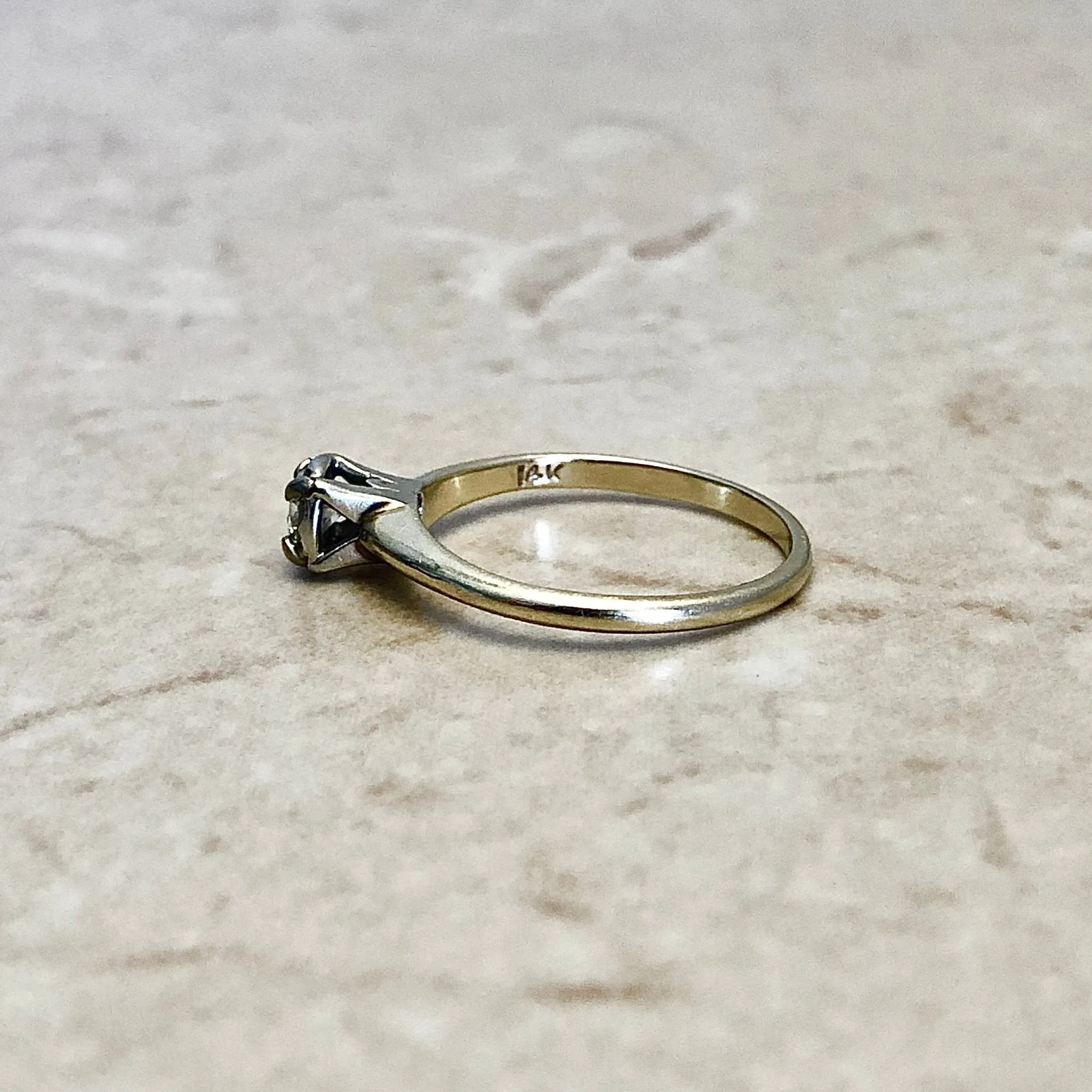 Vintage 14 Karat Two-Tone Gold 0.30 Carat Round Diamond Solitaire Engagement Ring
